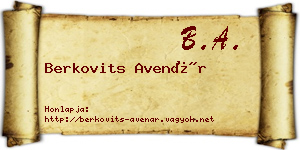 Berkovits Avenár névjegykártya